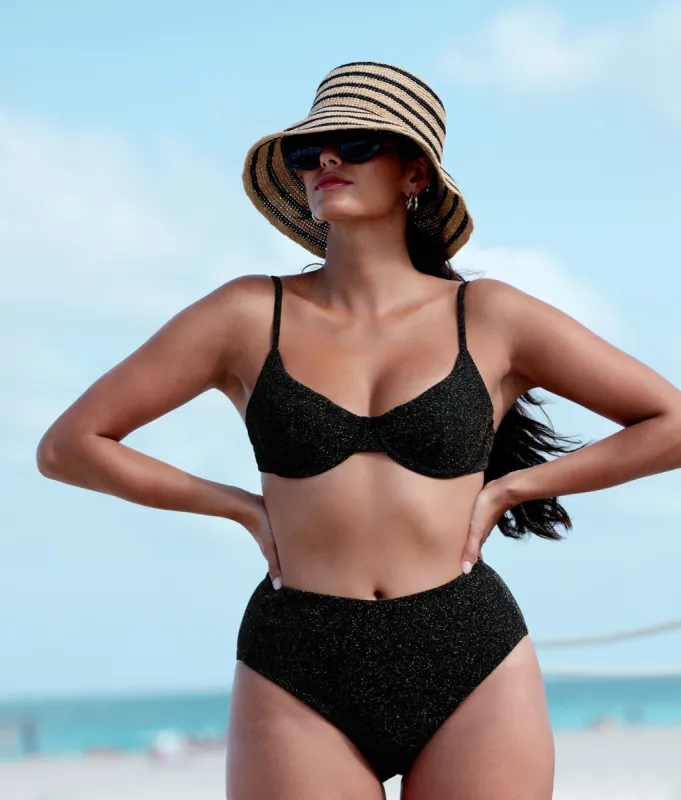 The Bermuda Bikini Top - Lurex Rib - Black sold by Andie