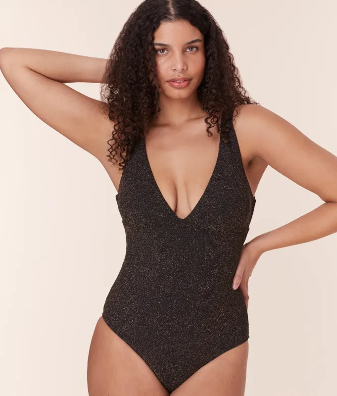 The Augustine One Piece - Lurex Rib - Black - Long Torso sold by Andie