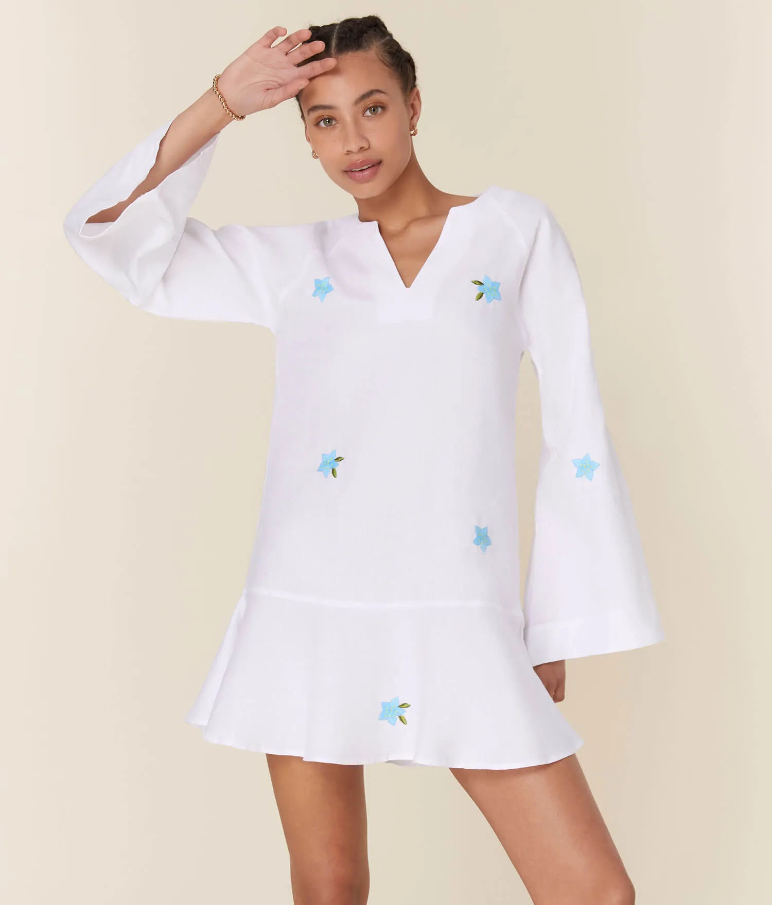 The Serik Mini Dress - Linen - White sold by Andie