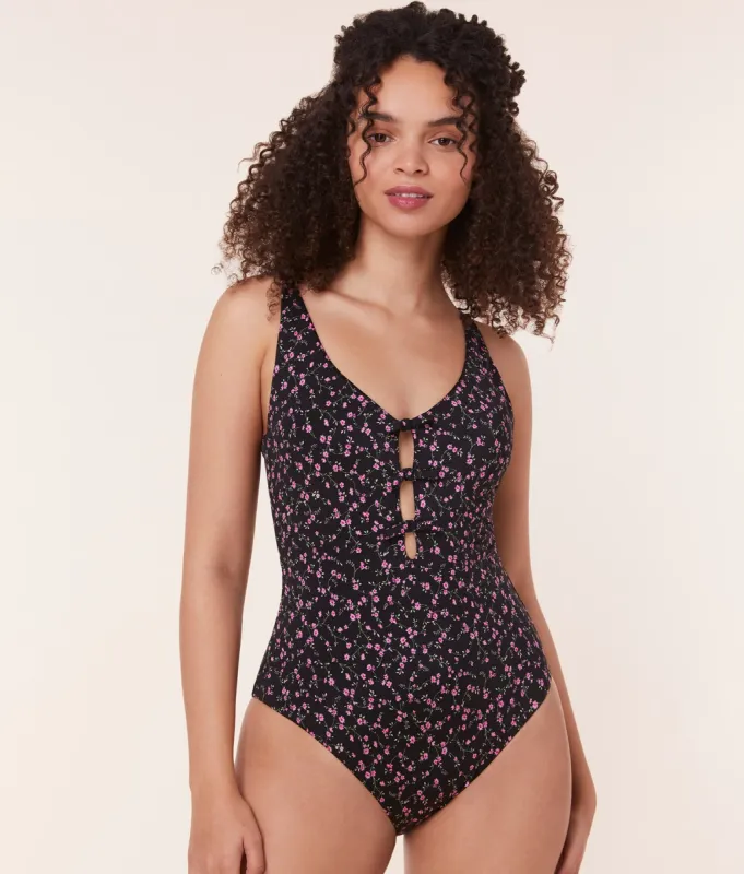 The Mana One Piece - Satin - Black Ditsy Bloom - Classic sold by Andie