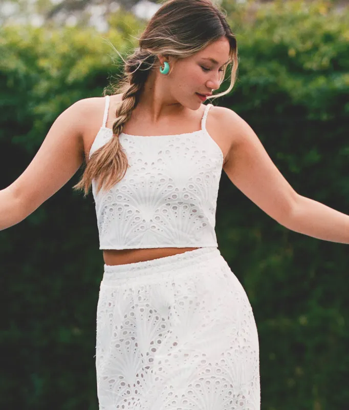 The Santiago Crop Top - Eyelet - White sold by Andie