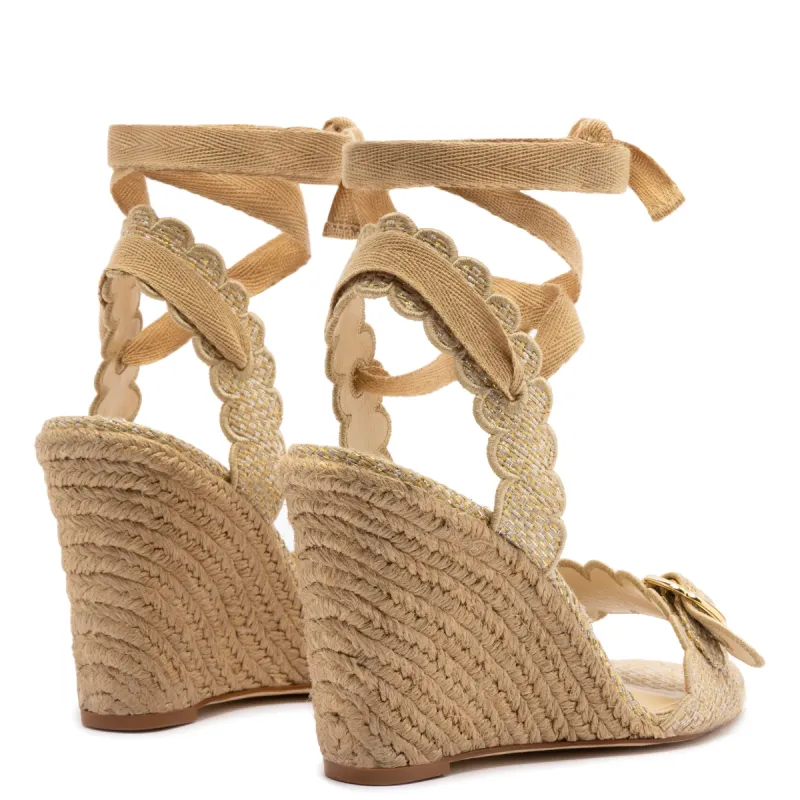 Poppy Wedge In Gold Metallic Raffia made by Andie