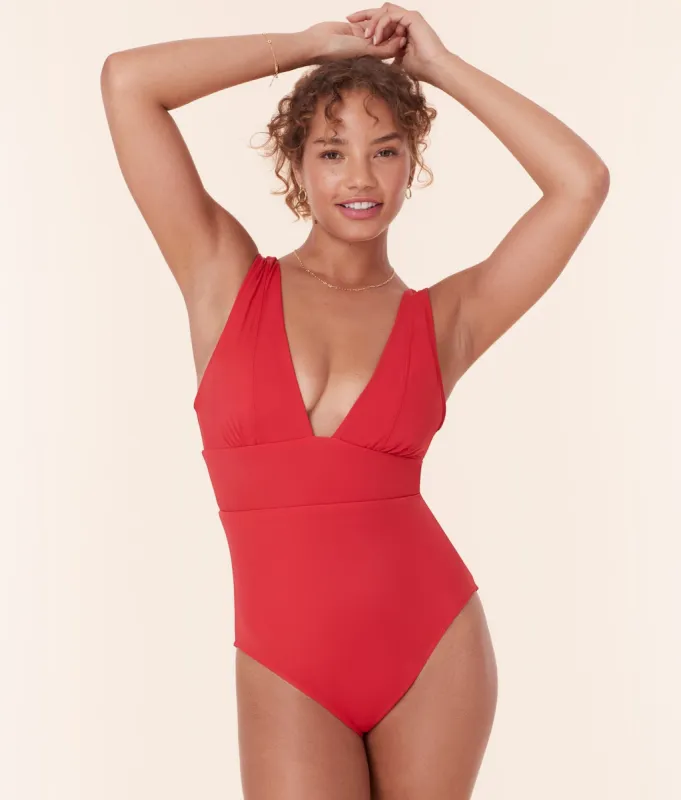 The Mykonos One Piece - Eco Nylon - Cherry Red - Long Torso sold by Andie