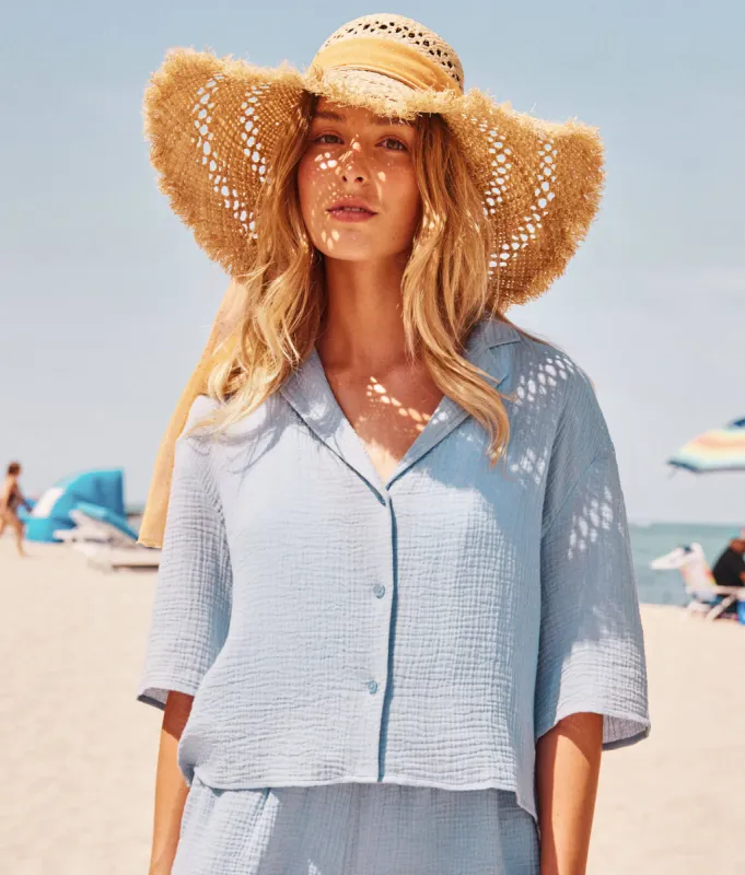 The Margarita Button Up - Cotton Gauze - Mist sold by Andie