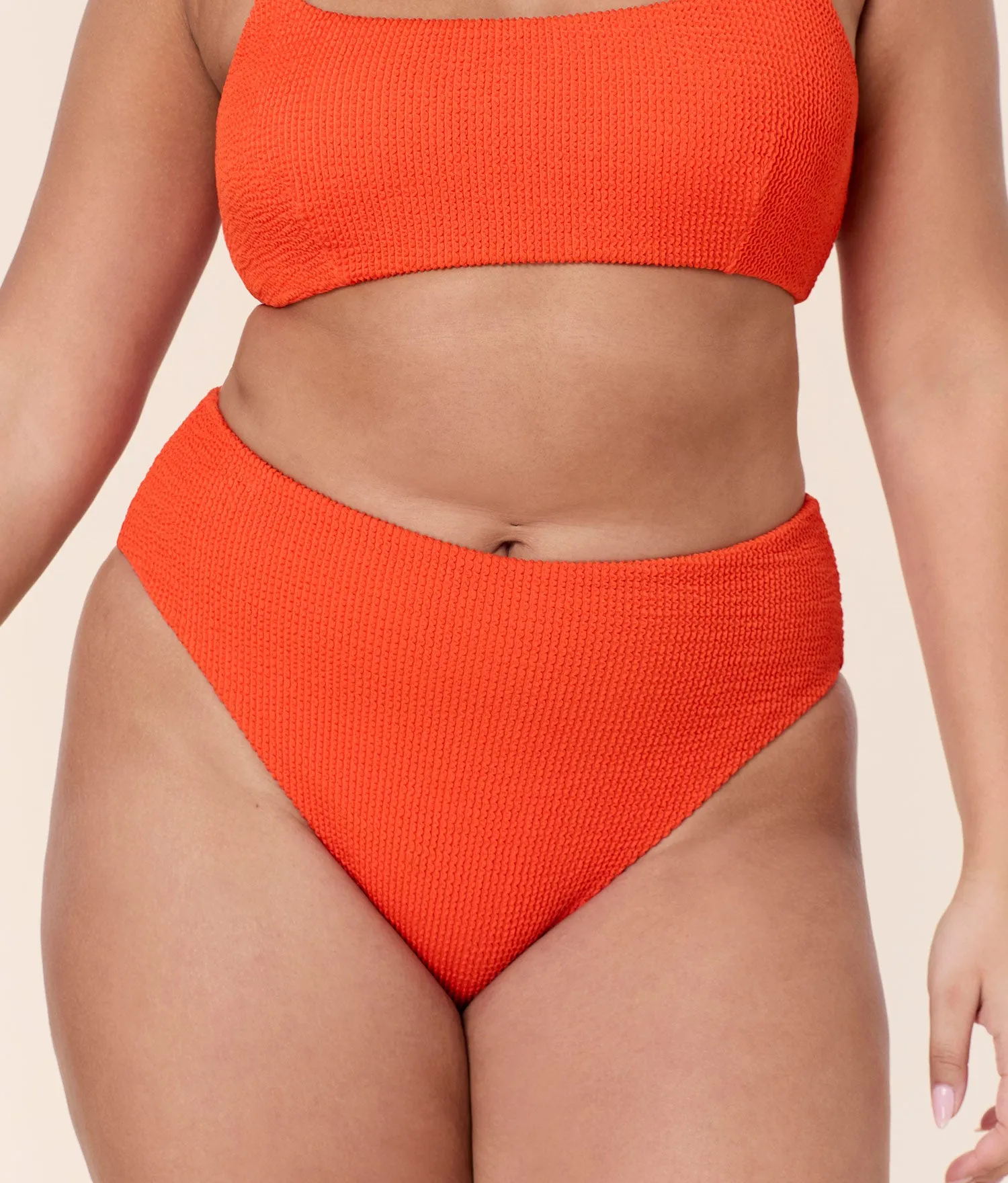 The 90s High Waist Bikini Bottom - Seersucker - Vermillion sold by Andie product image thumbnail 4