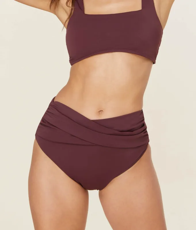 The Barbados Bikini Bottom - Eco Nylon - Cacao sold by Andie