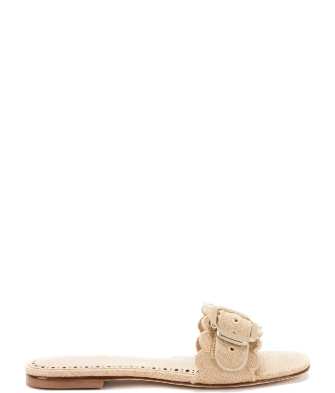 Ivy Broderie Flat Mule In Beige Raffia sold by Andie