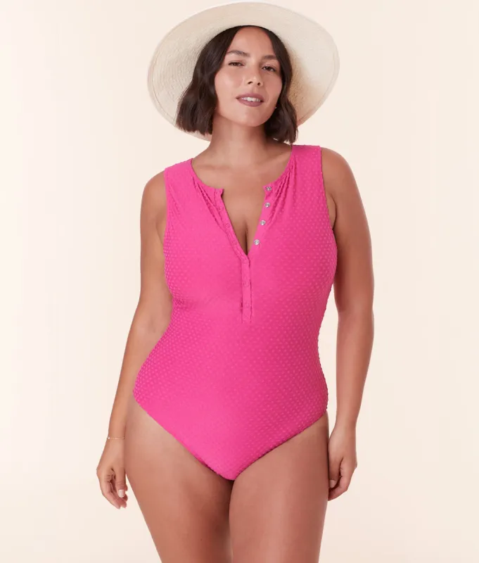 The Malibu One Piece - Terry Dot - Cerise - Long Torso sold by Andie
