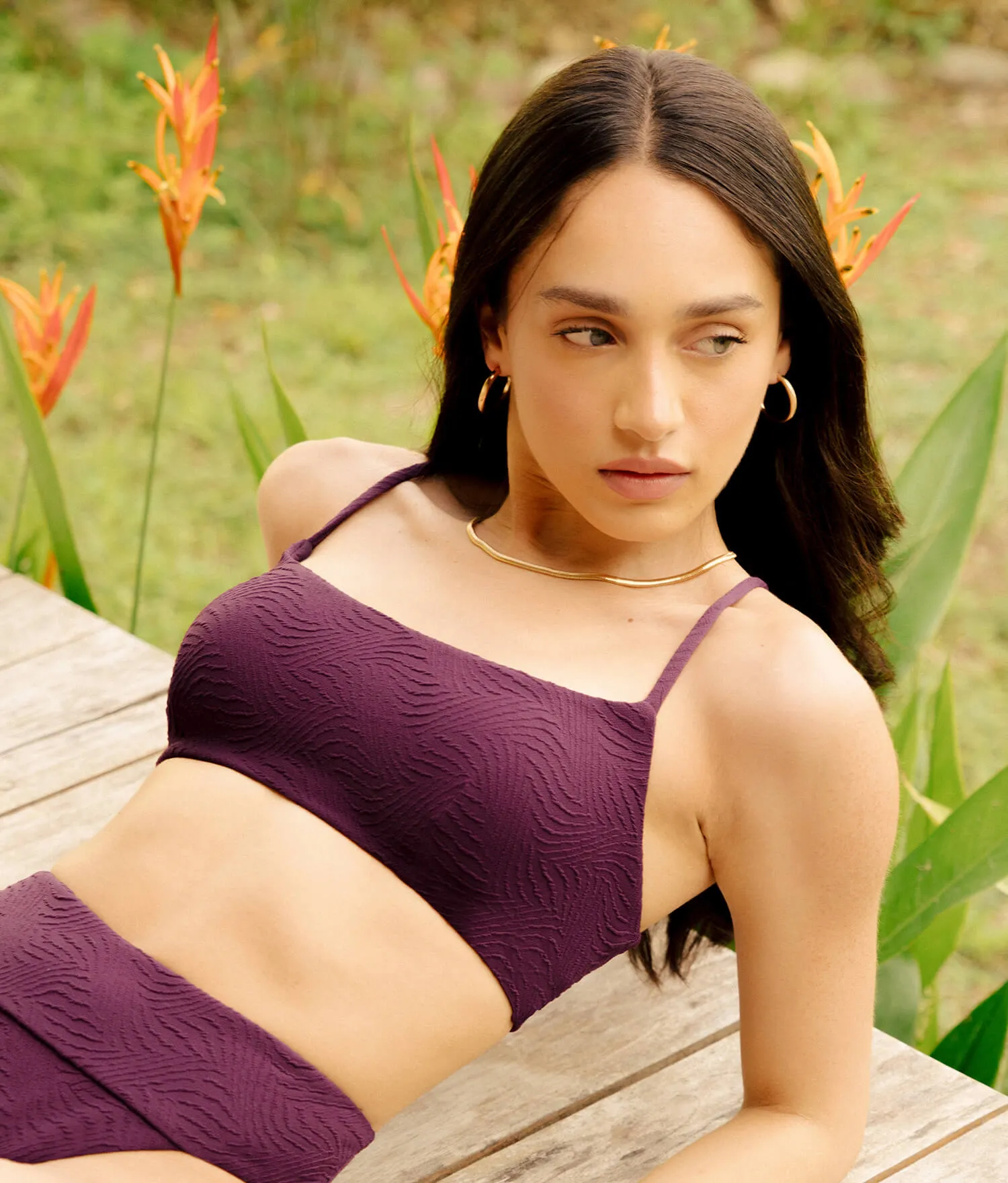 The Fiji Bikini Top - Feline - Fig sold by Andie