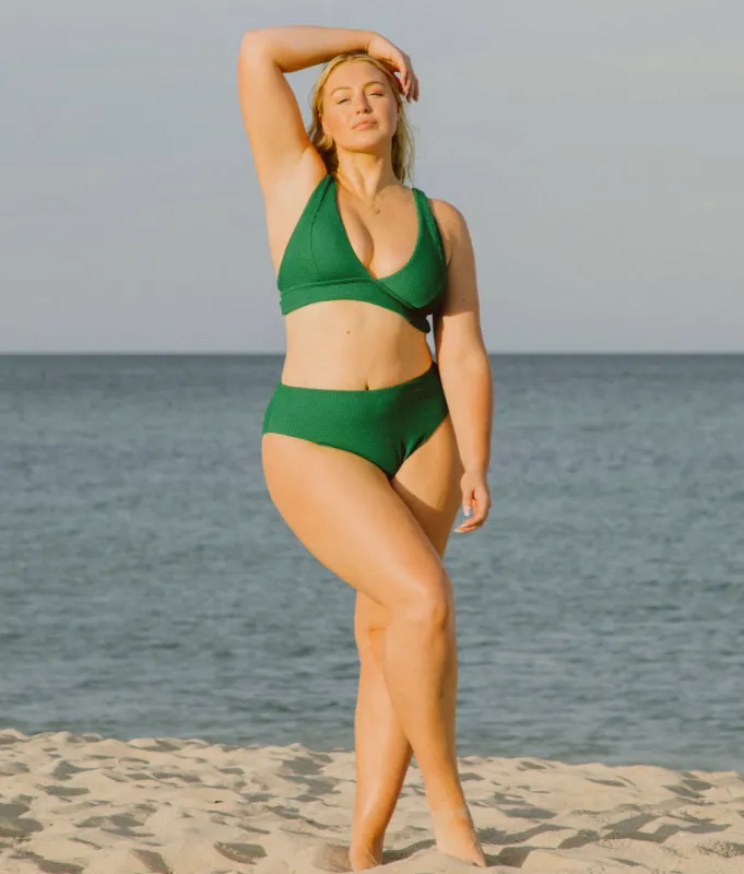 The 90s High Waist Bikini Bottom - Seersucker - Emerald sold by Andie