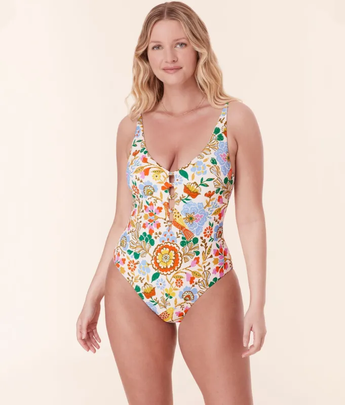 The Milos One Piece - Eco Nylon - Bird Floral - Long Torso sold by Andie
