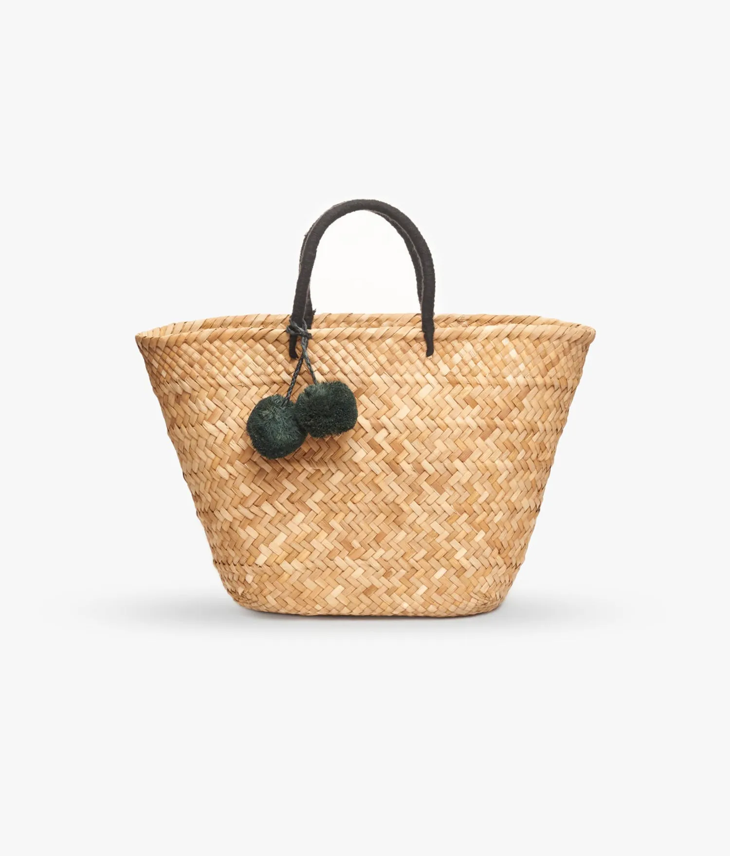 Oversized St Tropez Pom Pom Straw Tote (Black ) sold by Andie