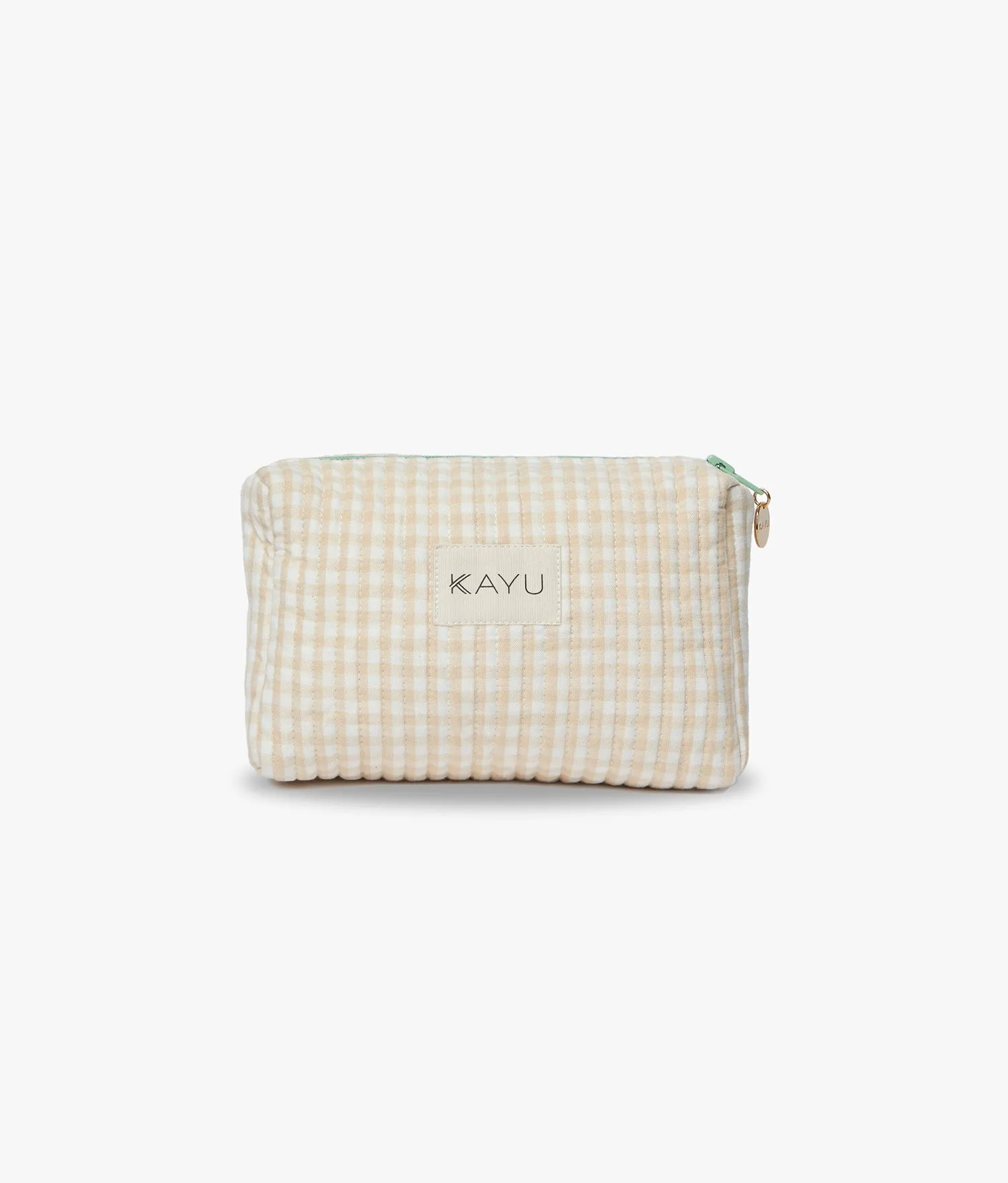Mini Elsie Travel Case Zip Pouch Bag - Beige Gingham - Kayu sold by Andie