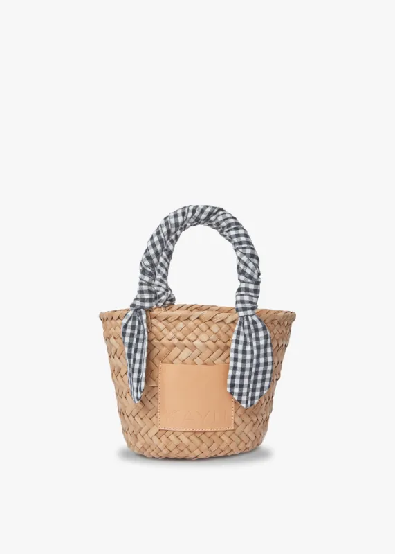 Mini Marlow Straw Scarf Tote Bag - Black Gingham - Kayu sold by Andie