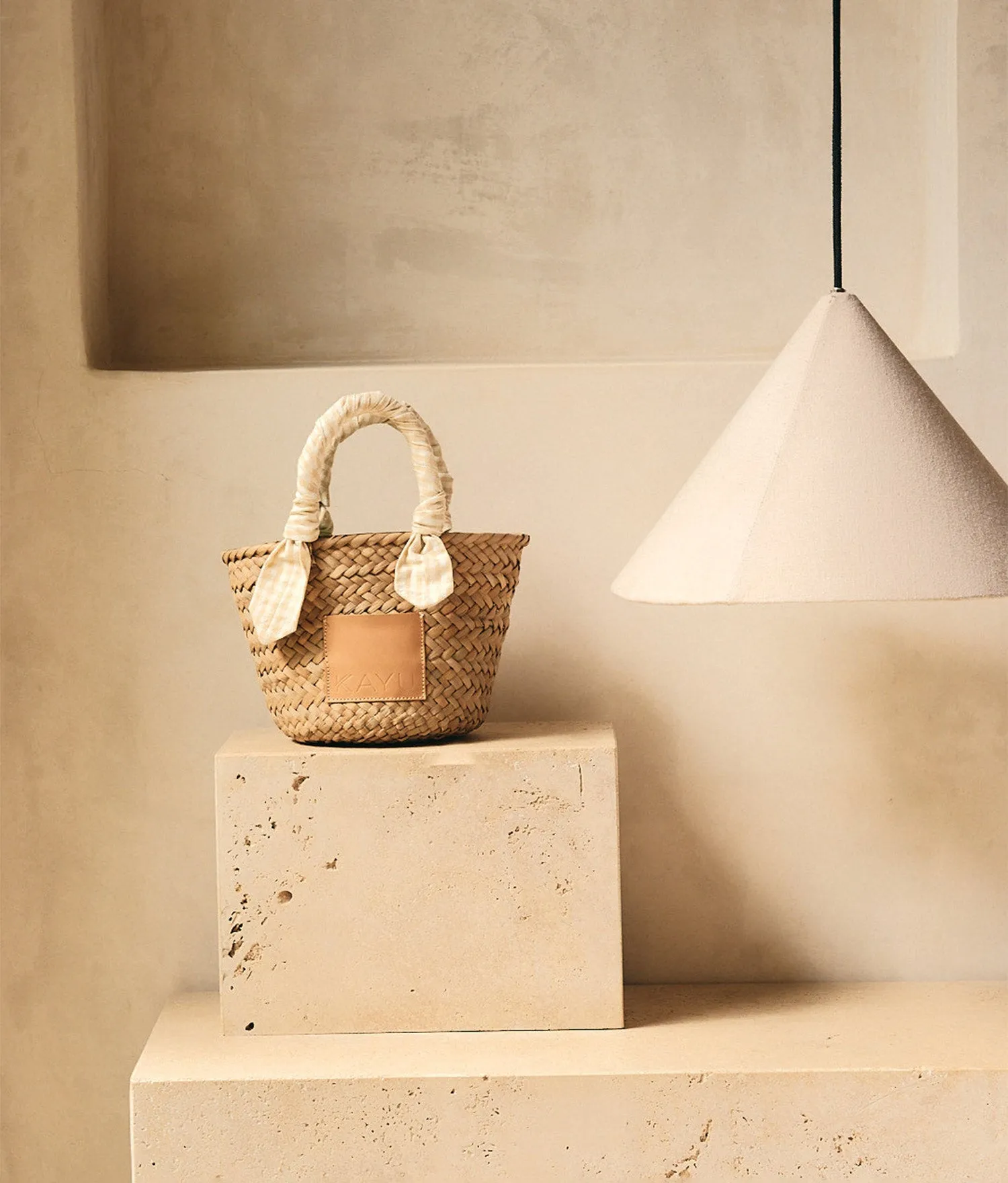 Mini Marlow Straw Scarf Tote Bag - Beige Gingham - Kayu sold by Andie product image thumbnail 4