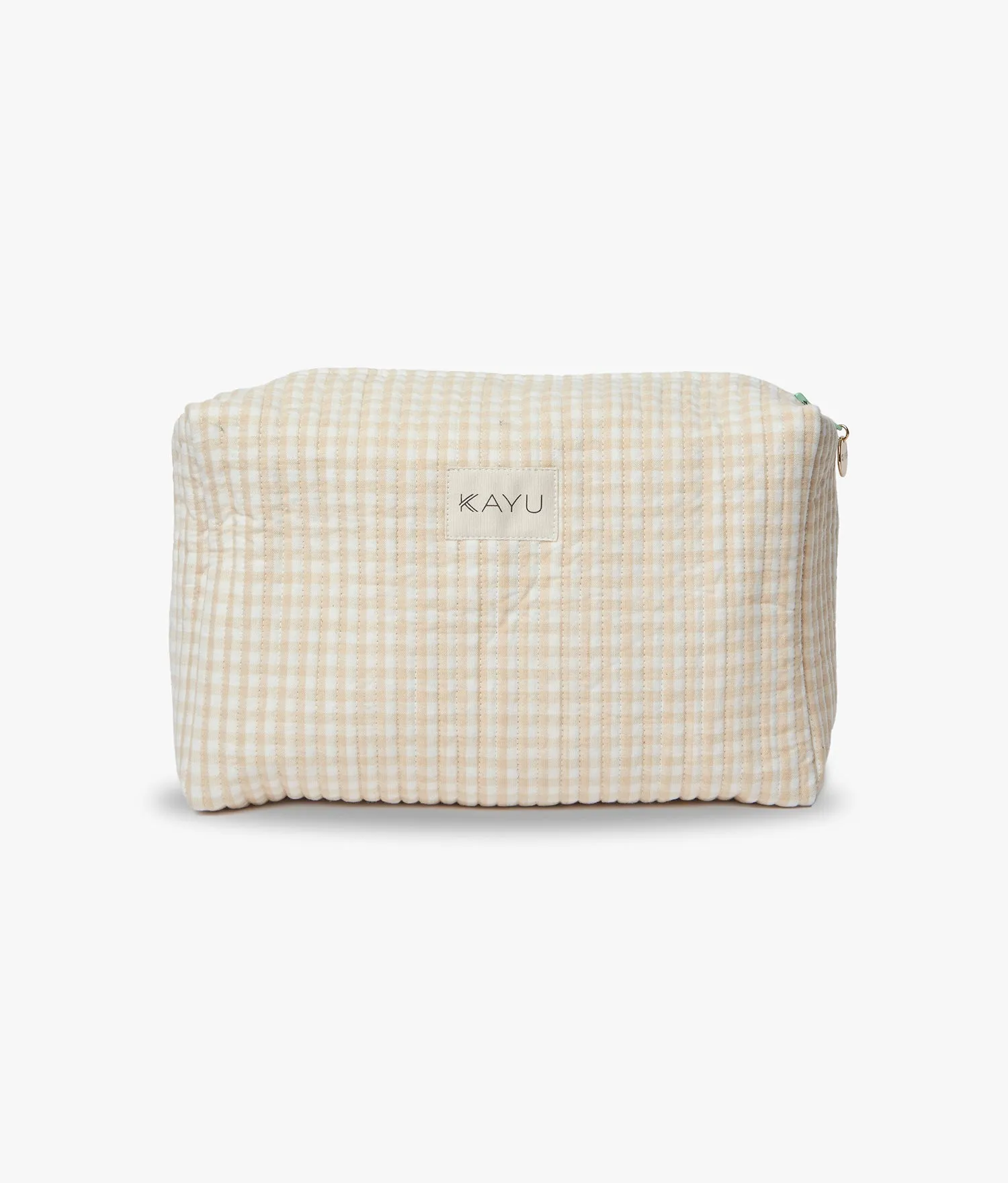 Elsie Travel Case Zip Pouch Bag (Beige Gingham) sold by Andie