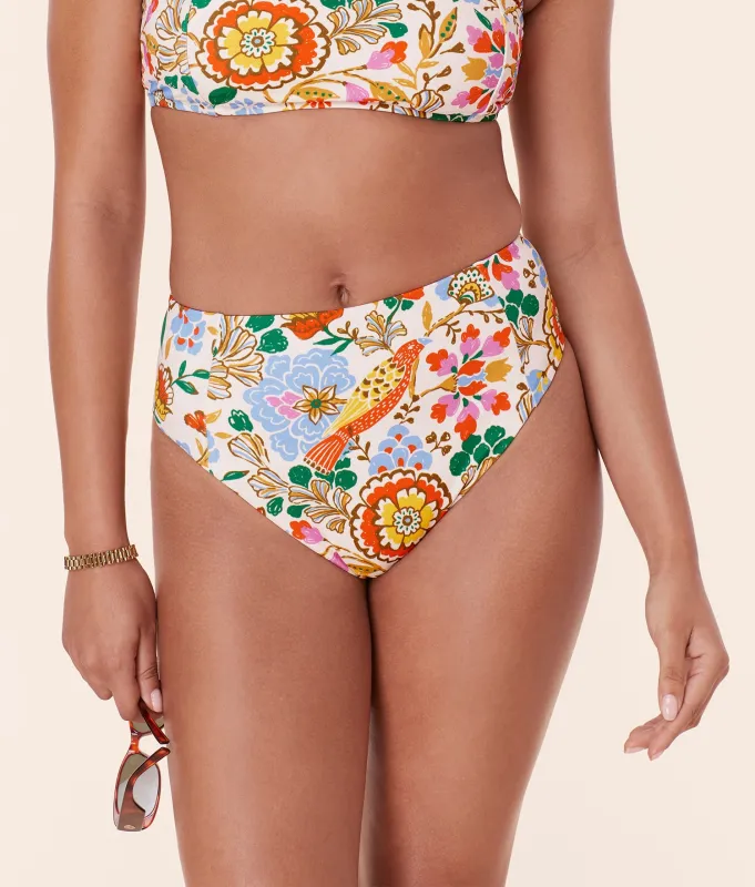 The High Waist Cheeky Bikini Bottom - Eco Nylon - Bird Floral sold by Andie