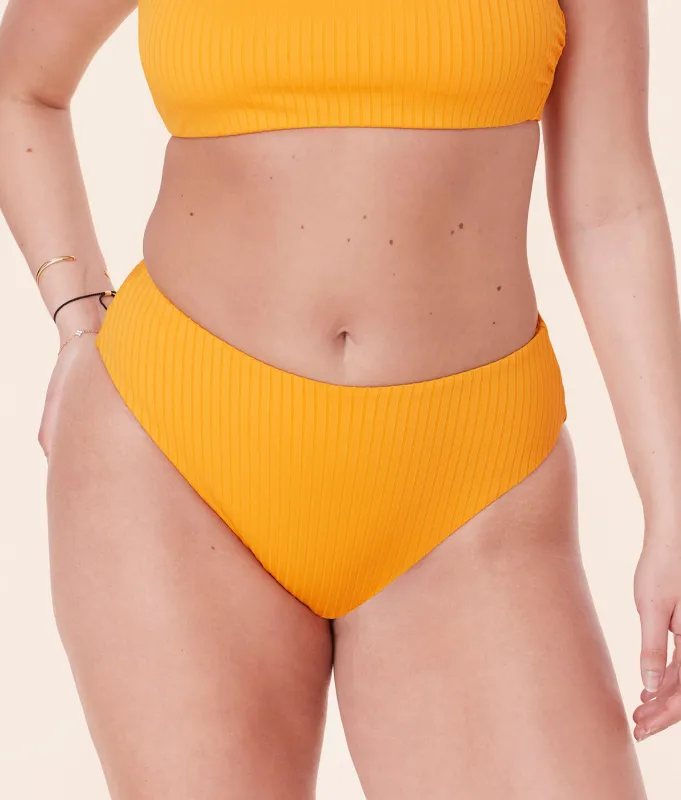 The 90s High Waist Bikini Bottom - Wide Rib - Tangerine sold by Andie