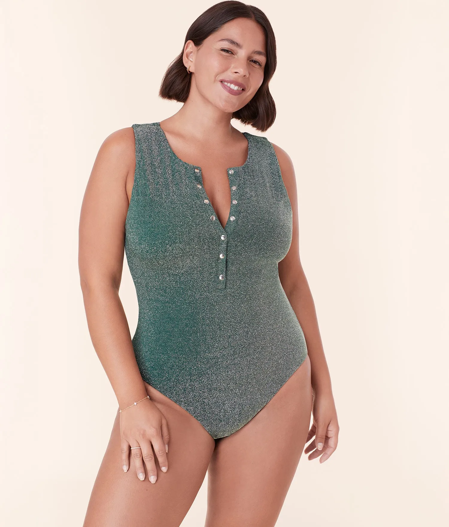 The Malibu One Piece - Glitter - Cascade - Long Torso sold by Andie