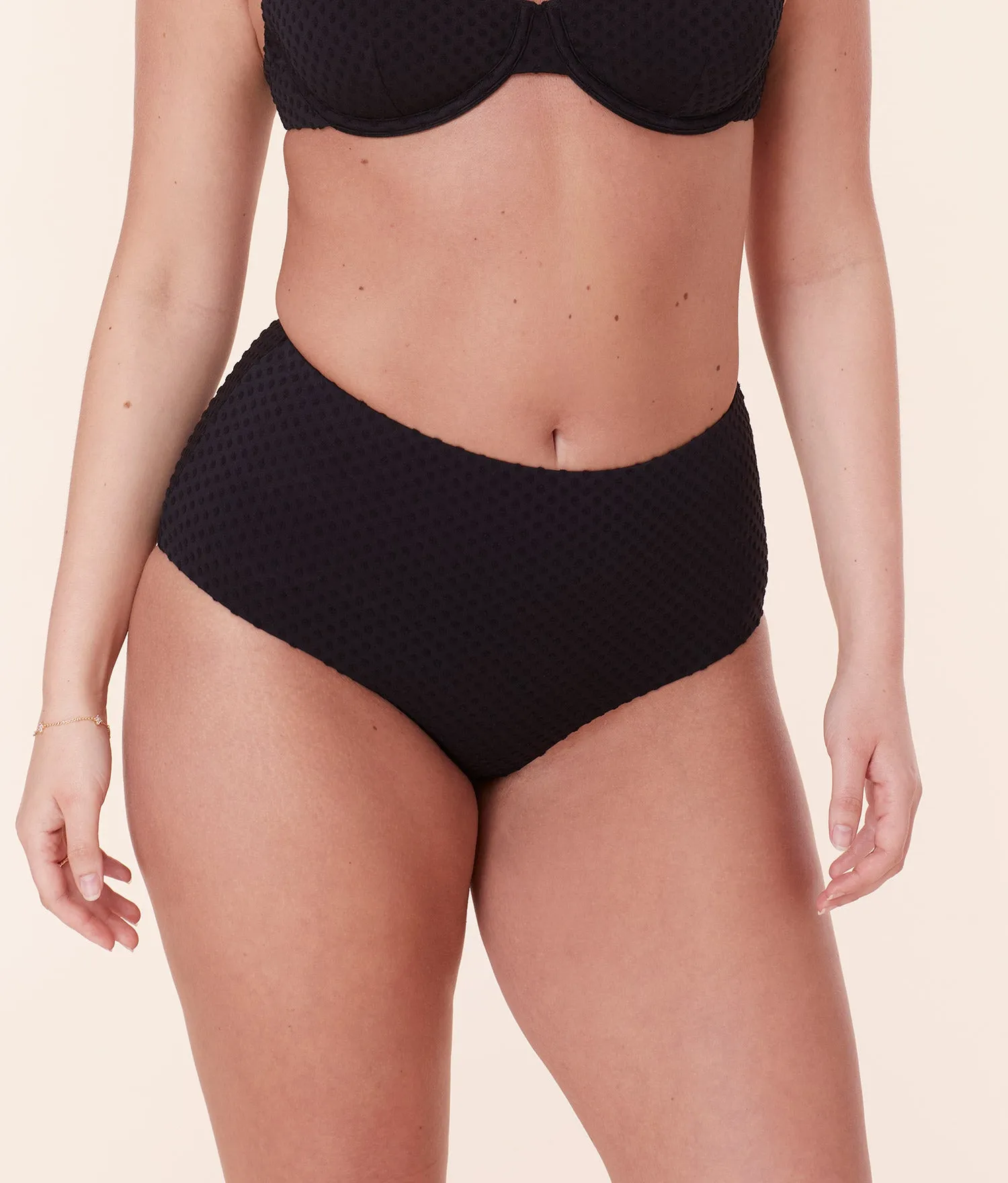 The High Waist Bikini Bottom - Terry Dot - Black sold by Andie