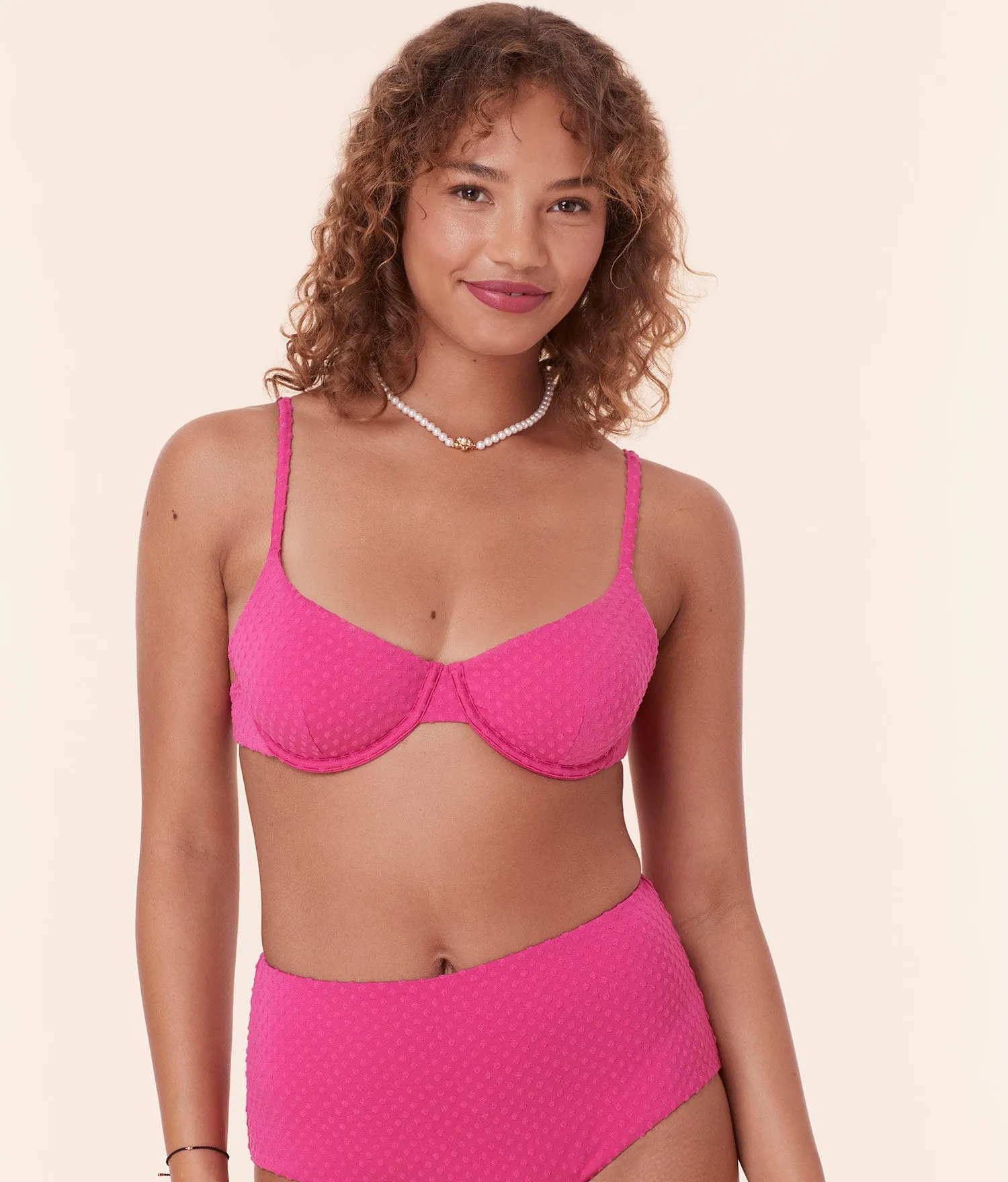 The Bermuda Bikini Top - Terry Dot - Cerise sold by Andie