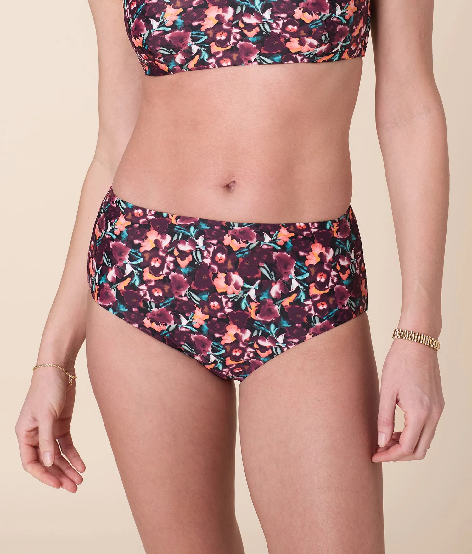 Andie X Lands’ End Tugless High Waist Bikini Bottom - Eco Nylon - Multi Floral sold by Andie