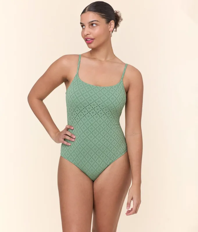 The Jetties One Piece - Eyelet - Eucalyptus - Long Torso sold by Andie