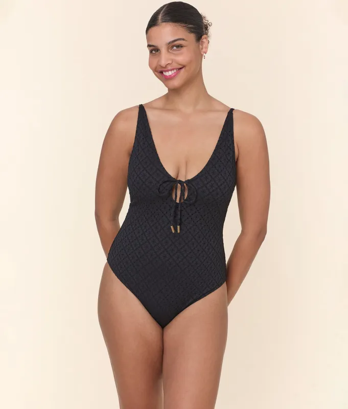 The Sicily One Piece - Eyelet - Black Eyelet - Long Torso sold by Andie