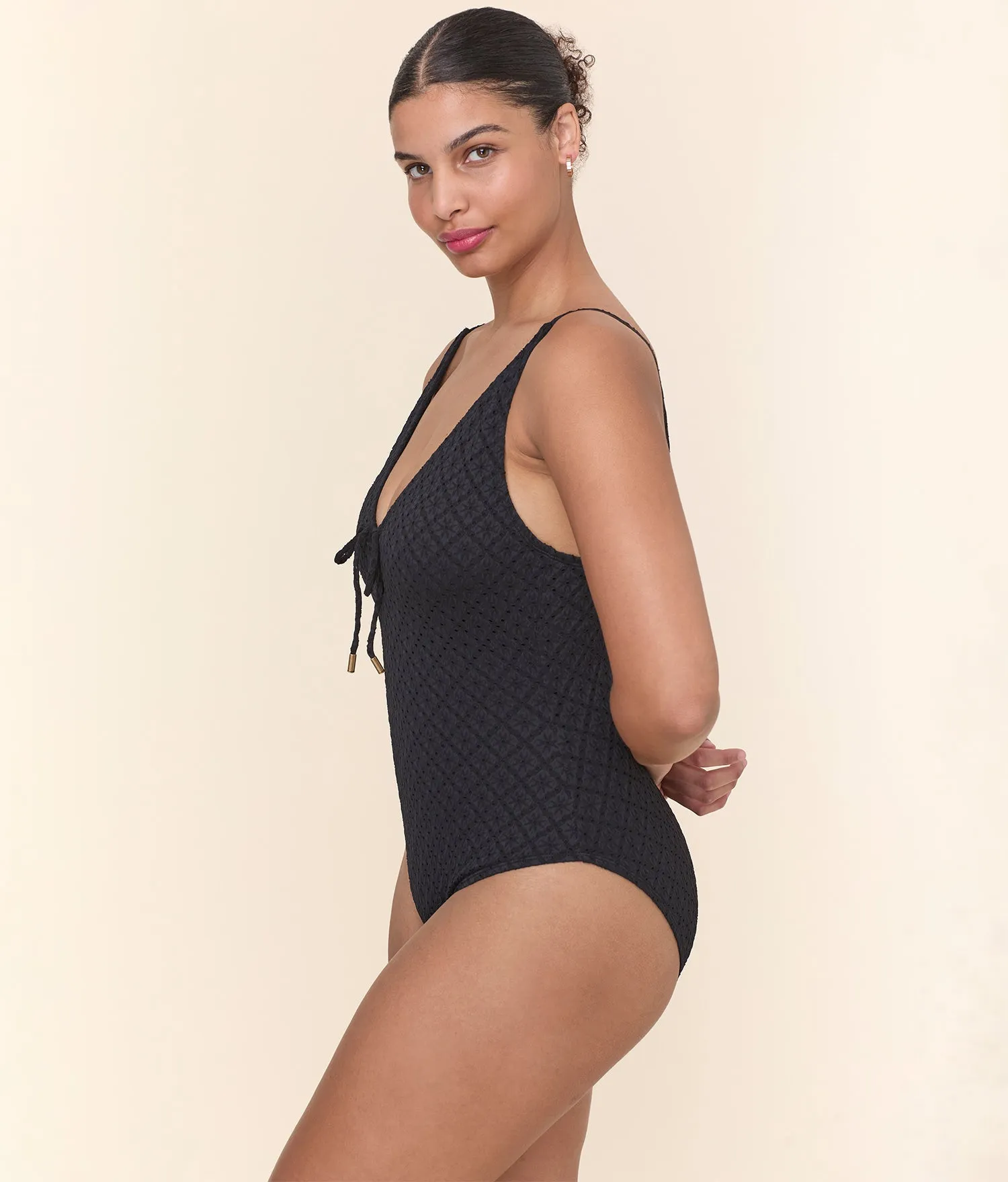 The Sicily One Piece - Eyelet - Black Eyelet - Long Torso sold by Andie product image thumbnail 3