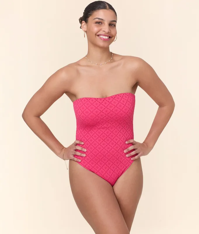The Kauai One Piece - Eyelet - Begonia - Long Torso sold by Andie