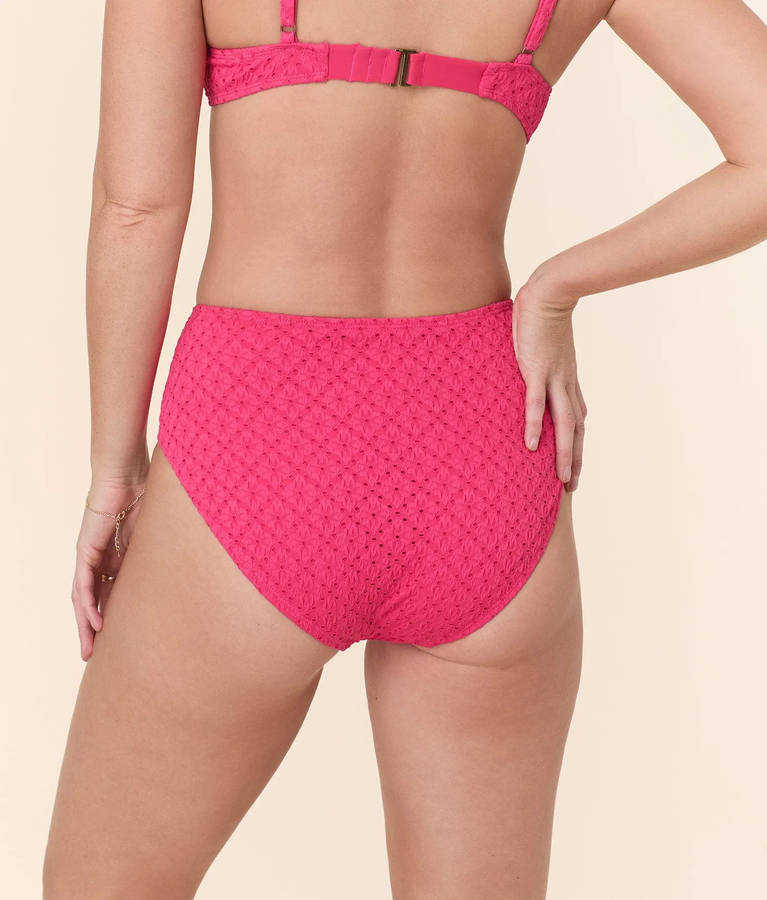 The High Waist Bikini Bottom - Eyelet - Begonia sold by Andie product image thumbnail 2