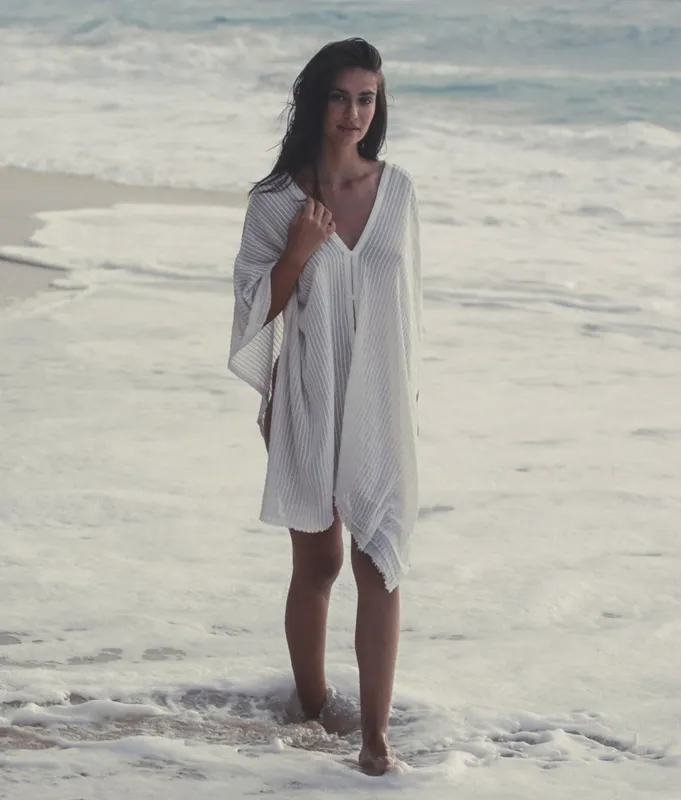 The Handloom Ava Kimono - White Stripes sold by Andie