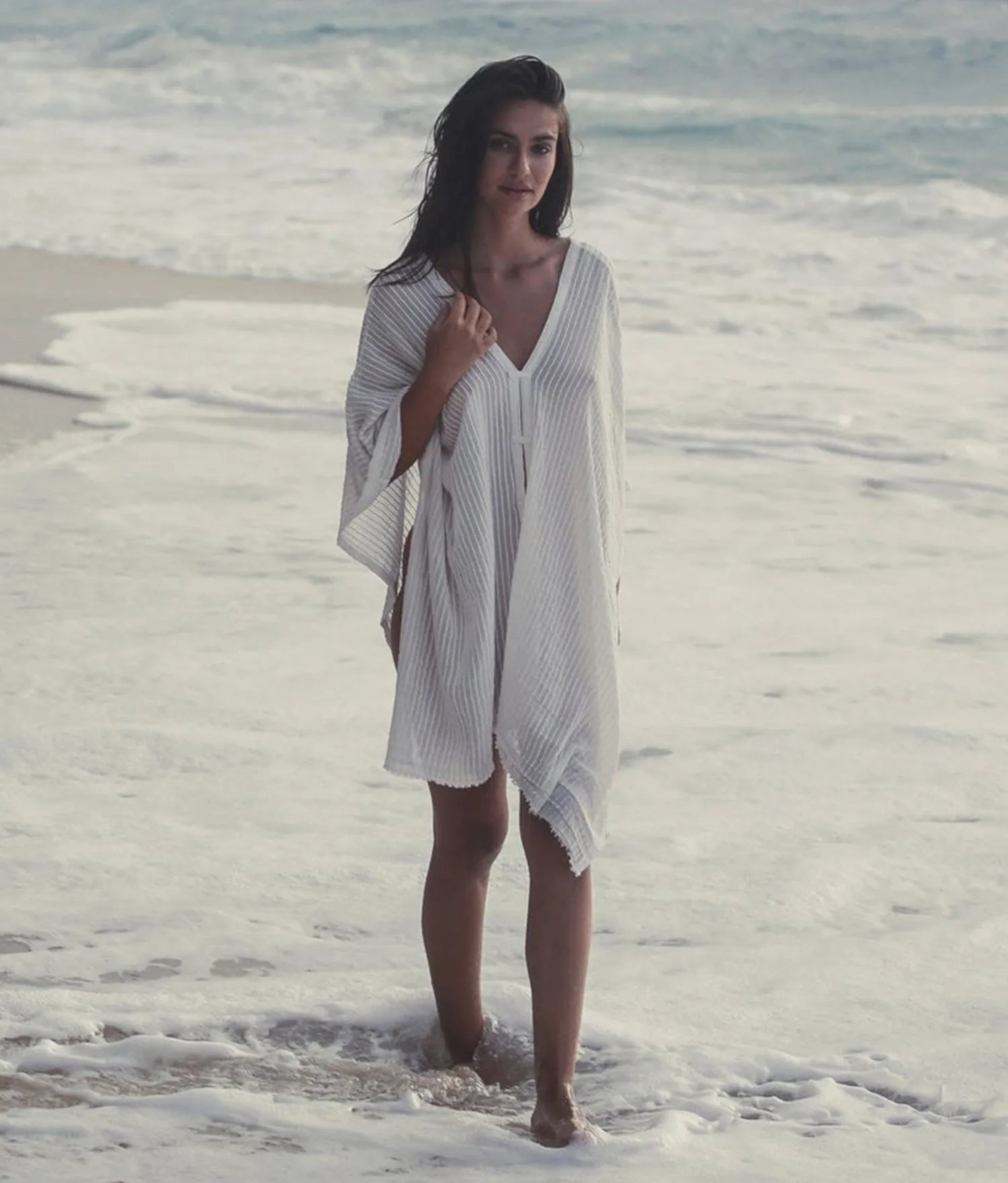 The Handloom Ava Kimono - White Stripes sold by Andie