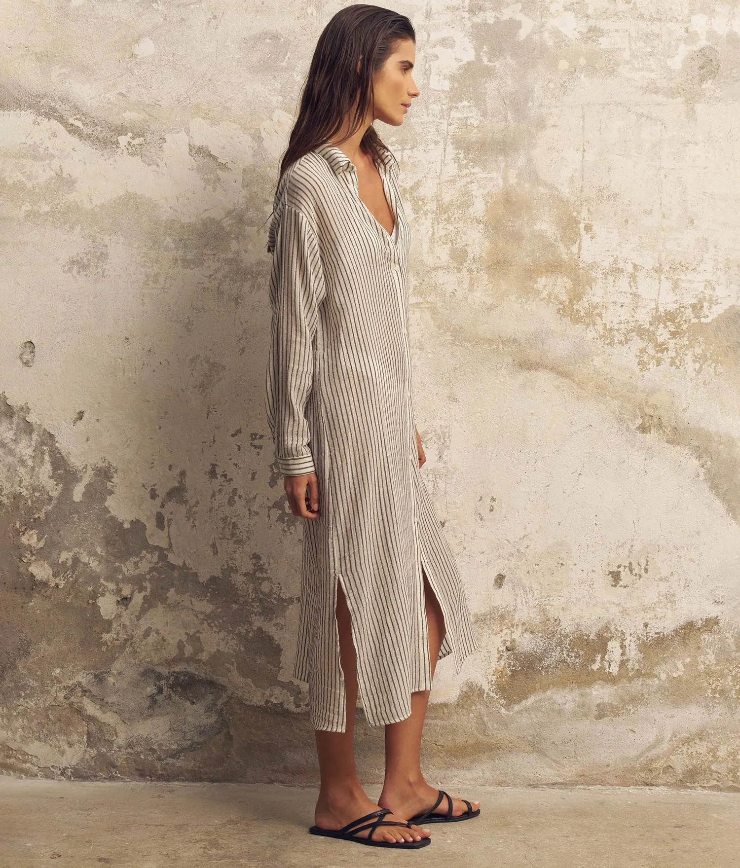 The Handloom Voyage Shirt Dress - Black Stripes sold by Andie product image thumbnail 2