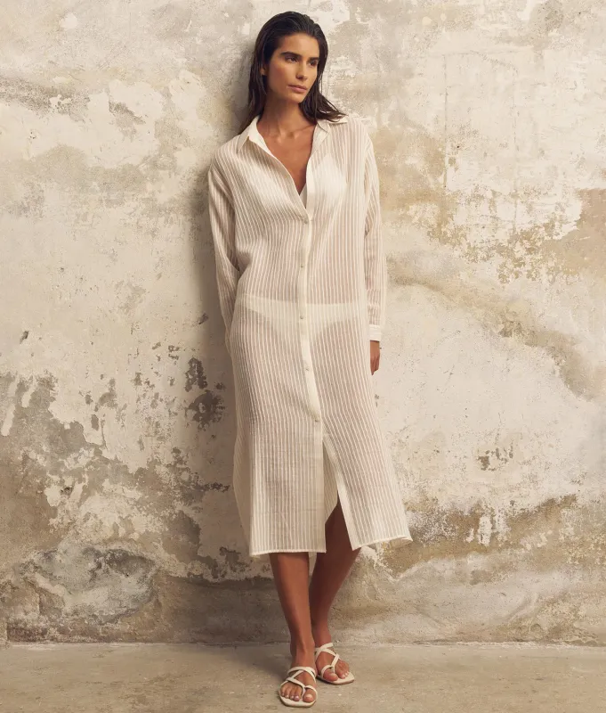 The Handloom Voyage Shirt Dress - White Stripes sold by Andie