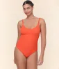 The Honolulu One Piece - Eco Ribbed - Vermillion - Long Torso sold by Andie