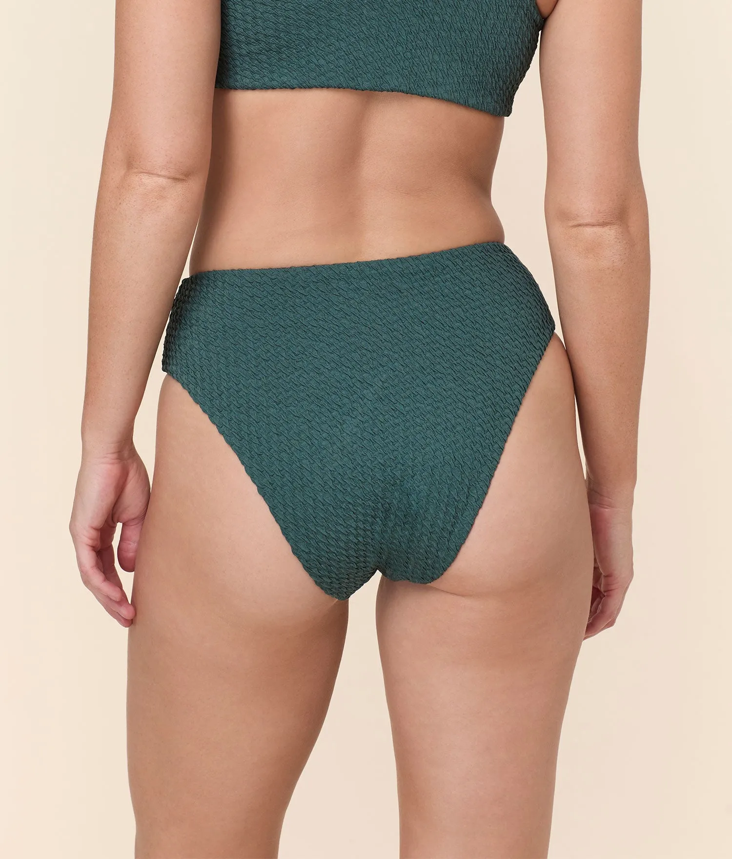 The 90s High Waist Bikini Bottom - Textured Weave - Seaweed sold by Andie product image thumbnail 2