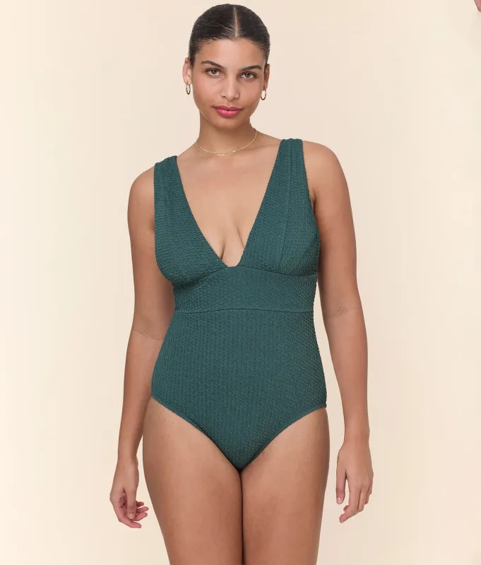 The Mykonos One Piece - Textured Weave - Seaweed - Long Torso sold by Andie