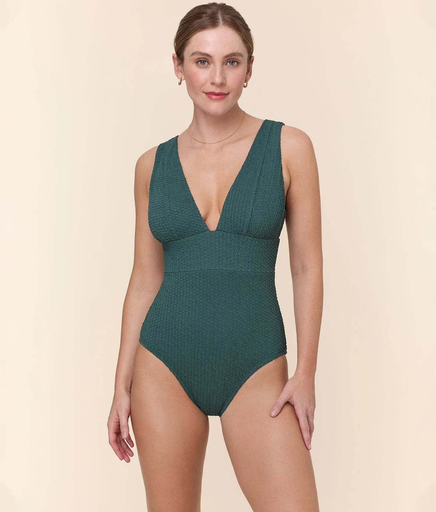 The Mykonos One Piece - Textured Weave - Seaweed - Classic sold by Andie