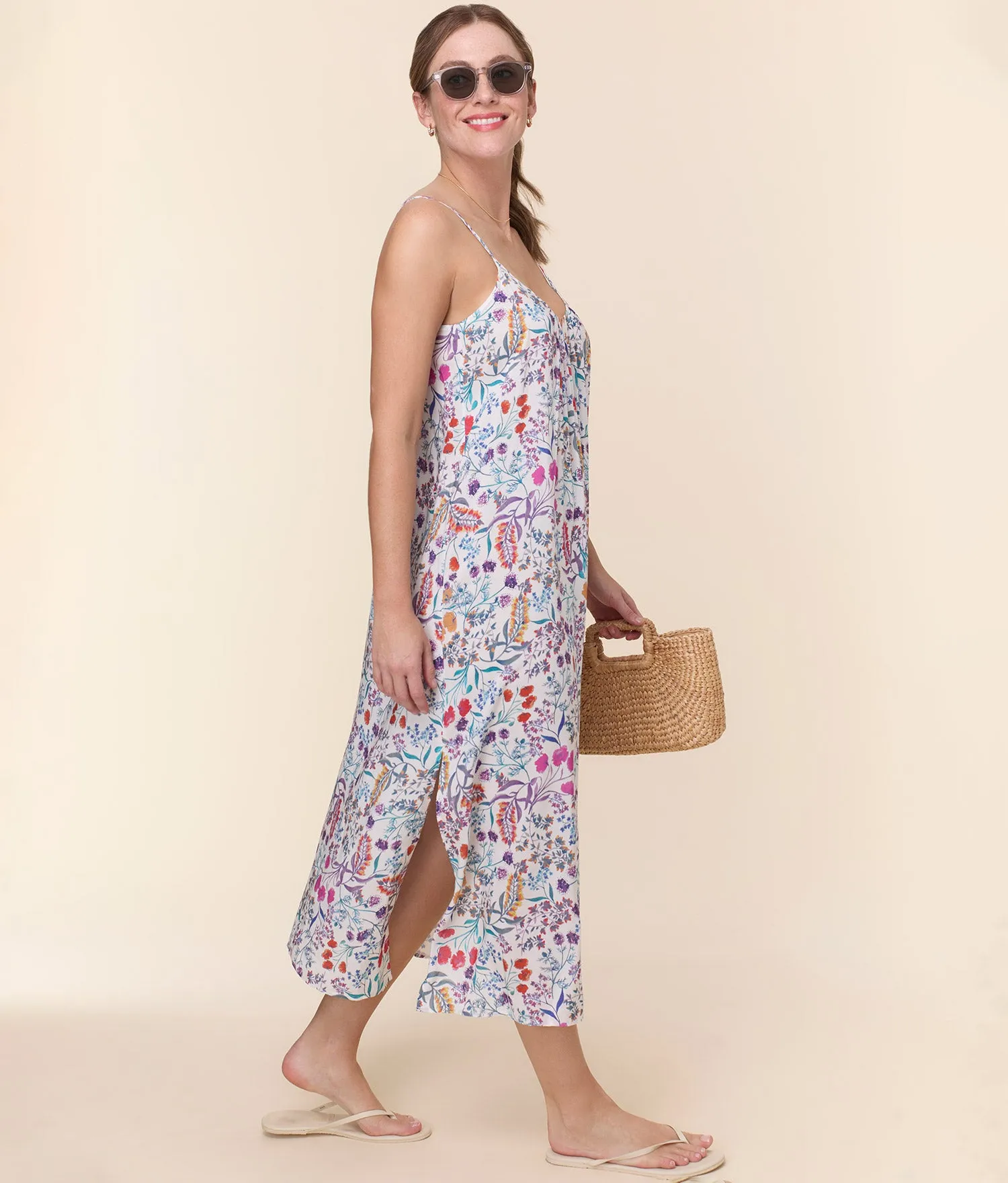 The Coastal Slip Dress - Lightweight Rayon - Botanical Floral sold by Andie product image thumbnail 2