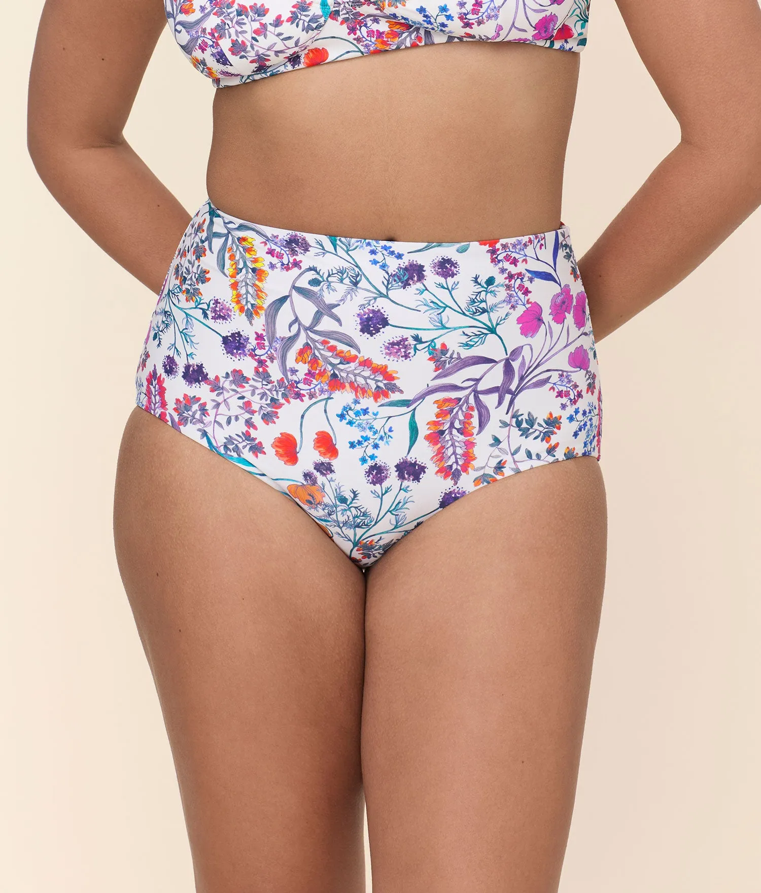 The Super High Waist Bikini Bottom - Eco Nylon - Botanical Floral sold by Andie product image thumbnail 5