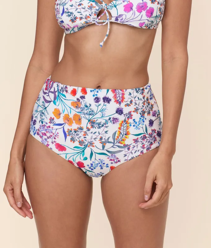 The Super High Waist Bikini Bottom - Eco Nylon - Botanical Floral sold by Andie