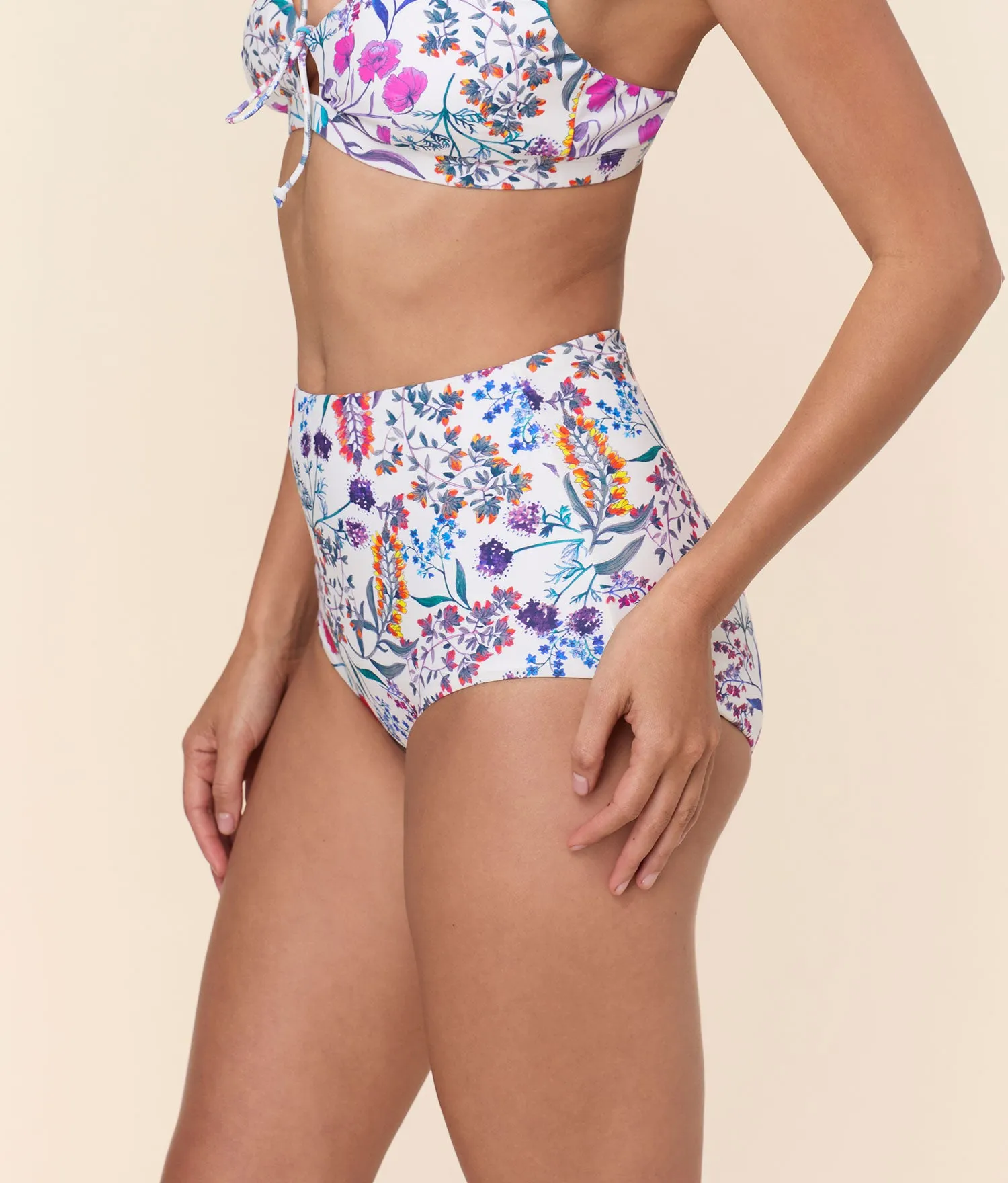 The Super High Waist Bikini Bottom - Eco Nylon - Botanical Floral sold by Andie product image thumbnail 3