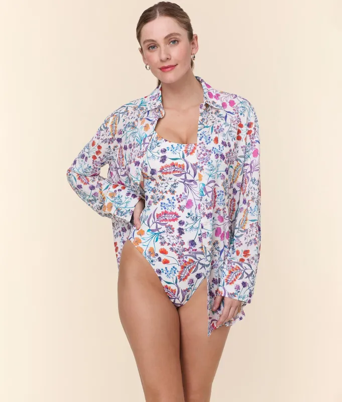 The Coastal Button Up - Lightweight Rayon - Botanical Floral sold by Andie