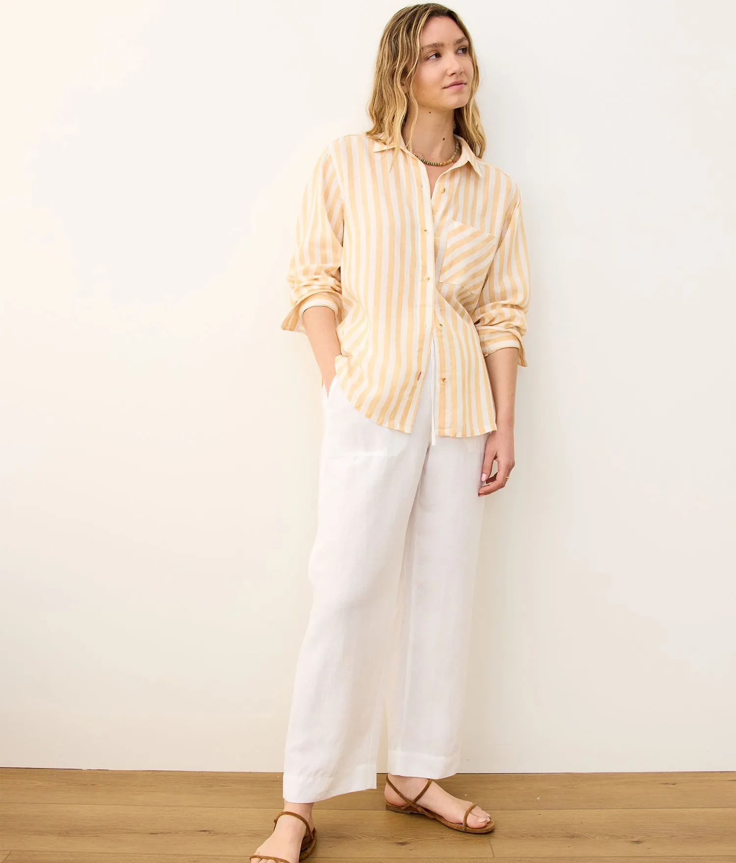 Jane Relaxed Linen Shirt (Yellow/White Stripe) sold by Andie product image thumbnail 4