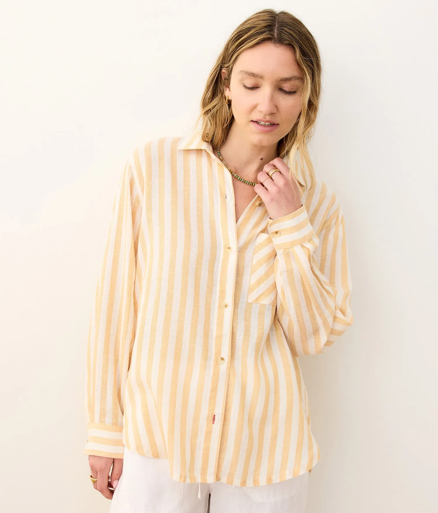 Jane Relaxed Linen Shirt (Yellow/White Stripe) sold by Andie