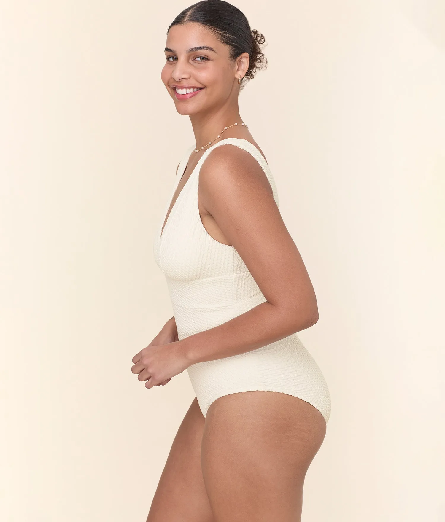The Mykonos One Piece - Textured Weave - Gardenia - Long Torso sold by Andie product image thumbnail 3