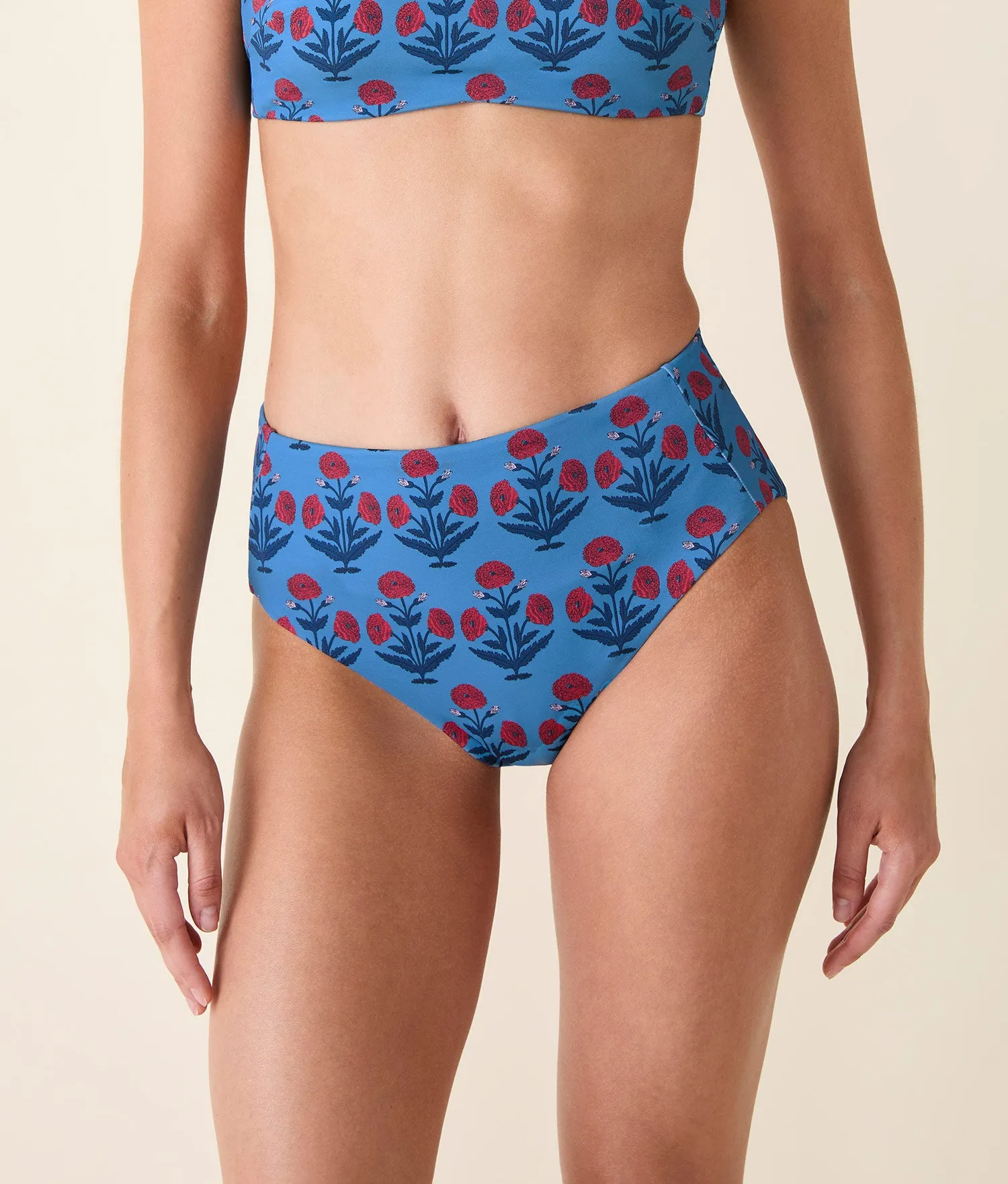 The High Rise Bikini Bottom - Eco Nylon - Blue Dandelion sold by Andie