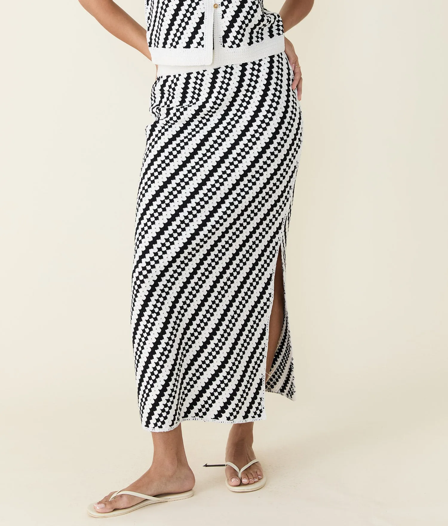 Sands Sweater Skirt (Black - Cream Stripe) sold by Andie