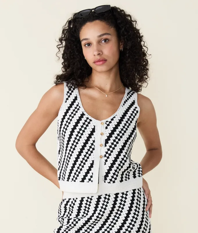 Oasis Sweater Tank - Cotton Crochet - Black - Cream Stripe sold by Andie